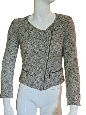 JEAN PAUL BERLIN Brown/Cream Textured Cropped Zip Front Moto Jacket Size 6